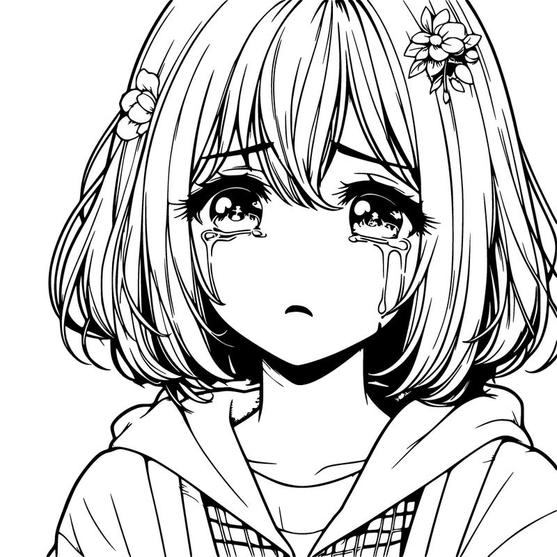 realistic sad anime girl with tears