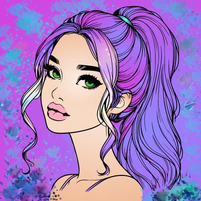 realistic girl with a ponytail on her hair and lips