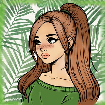 realistic girl with a high ponytail