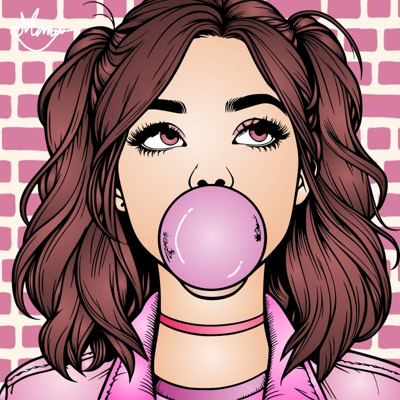 realististic girl blowing bubble -gum