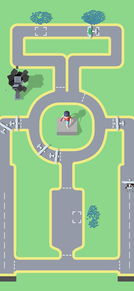 Top-down view of planes taxiing on an airport tarmac in Tower Control Manager