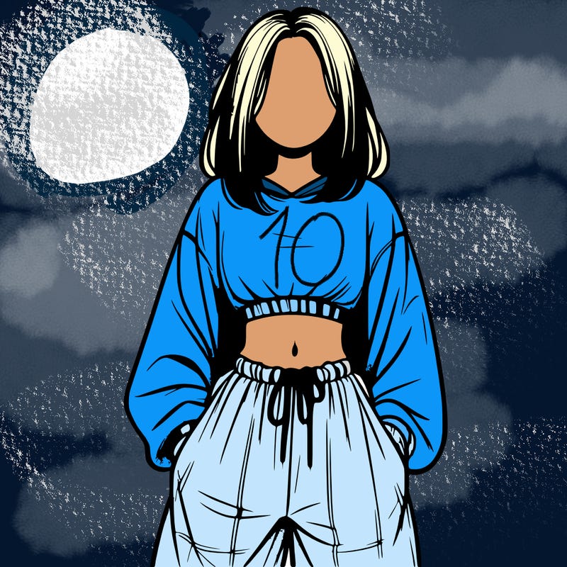 realistic girl faceless with baggy pants and a crop top