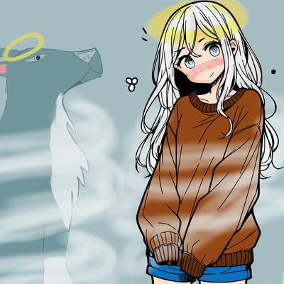 manga teen girl  in a sweater and baggy pants