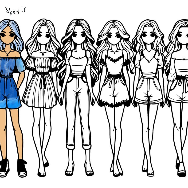 7 realistic girls standing by each other