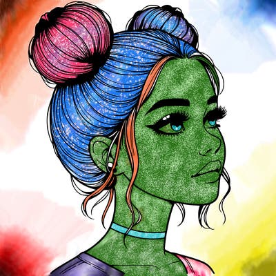 realistic girl with buns on the top of her head