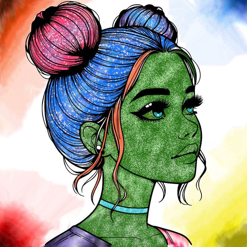 realistic girl with buns on the top of her head