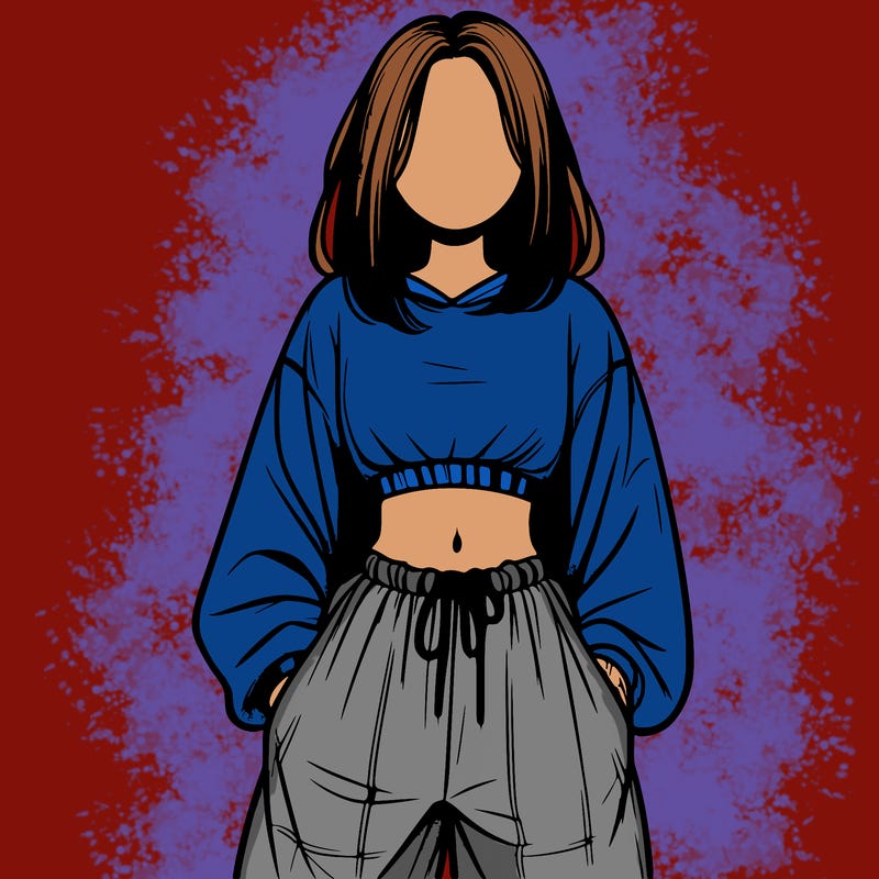 realistic girl faceless with baggy pants and a crop top