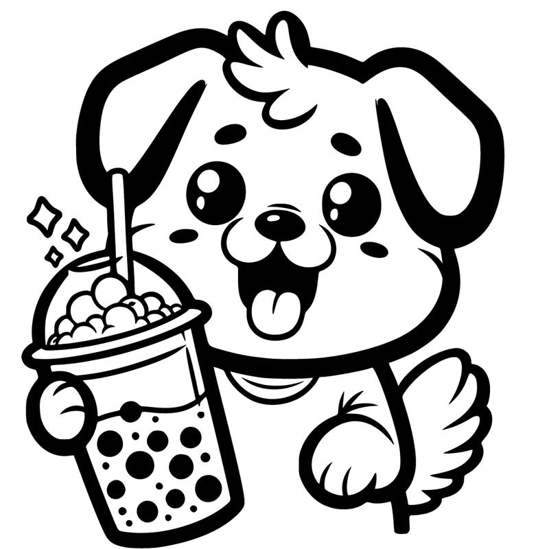 dog holding boba
