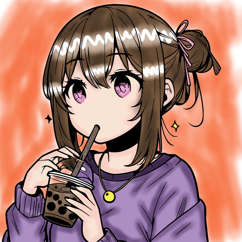 manga character drinking boba