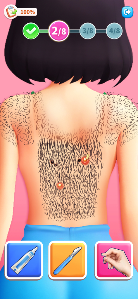 Match Villa™: Makeup ASMR - Um nível de tratamento de costas de personagem em um jogo de ASMR de maquiagem com ferramentas de cuidados com a pele