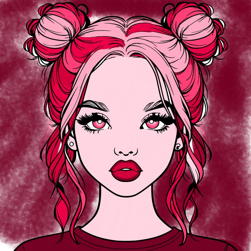 realistic girl with two buns in hair and lips