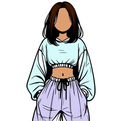 realistic girl faceless with baggy pants and a crop top