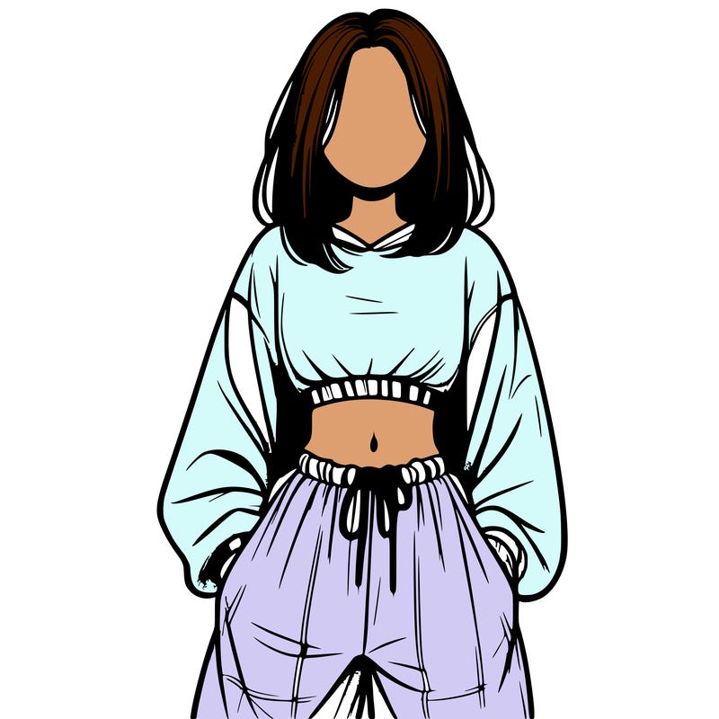 realistic girl faceless with baggy pants and a crop top