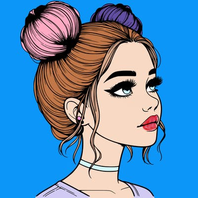 realistic girl with buns on the top of her head