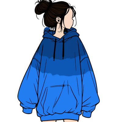 realistic girl with a oversized sweatshirt on and a bun