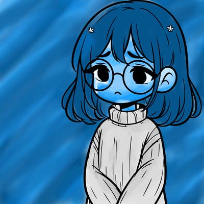 sad girl with glasses in a sweater