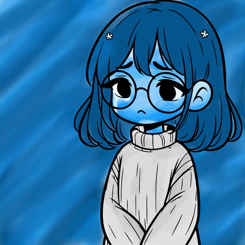 sad girl with glasses in a sweater