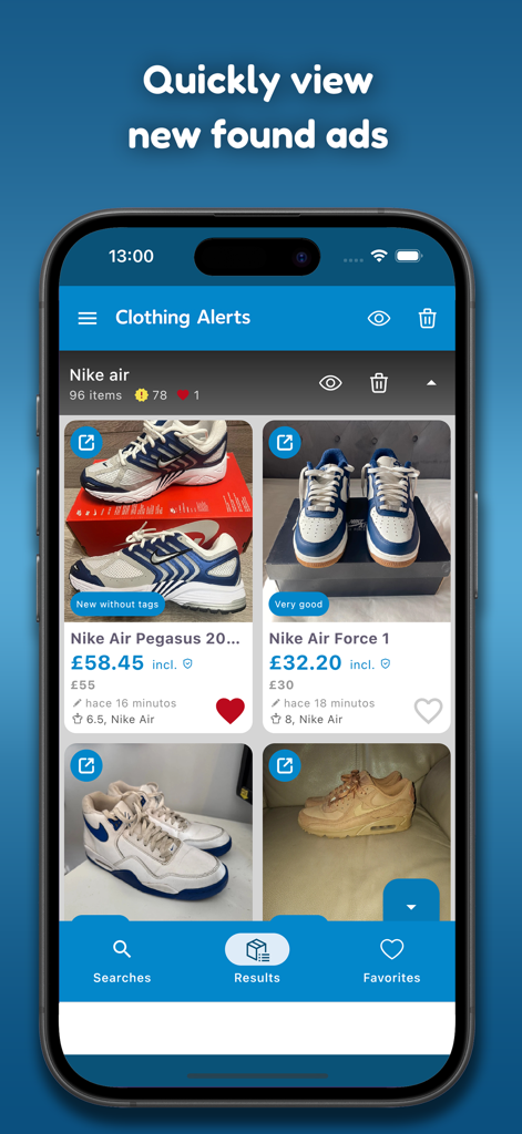 Clothing Alerts - Clothing Alerts search results page showing Nike sneakers