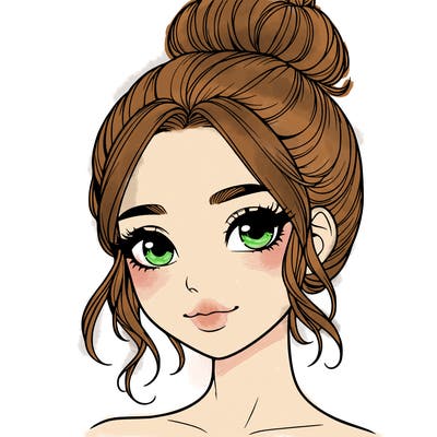 realistic pretty girl with hair in bun