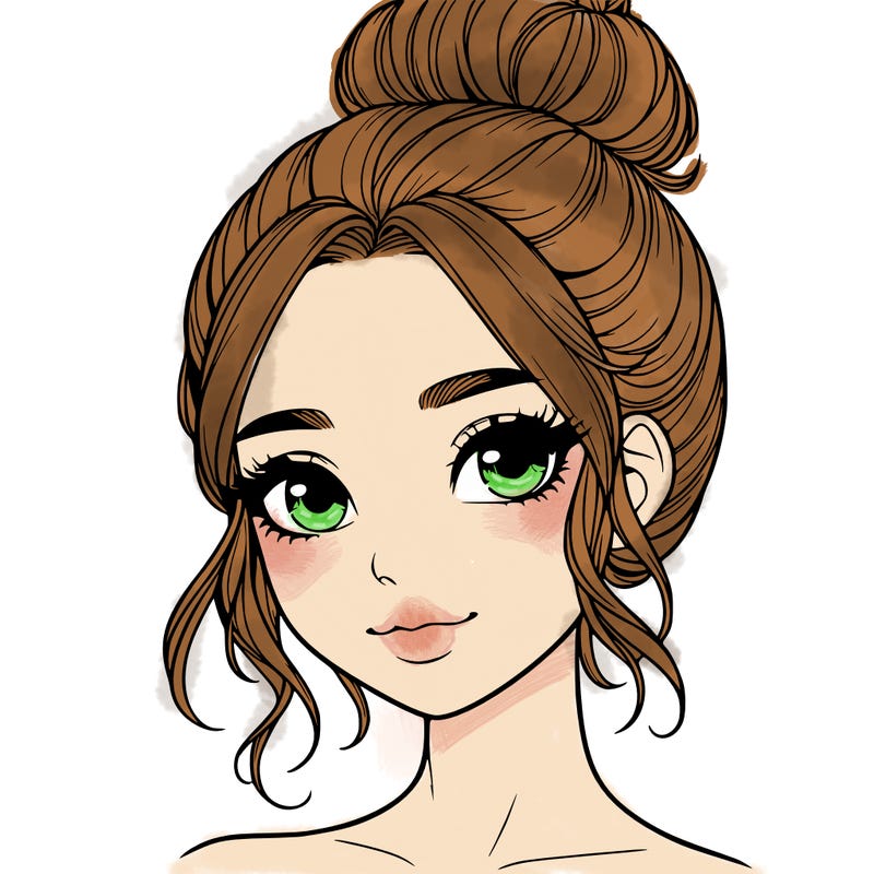 realistic pretty girl with hair in bun