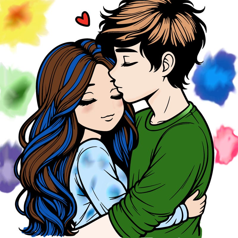a realistic couple boy and girl hugging and kissing
