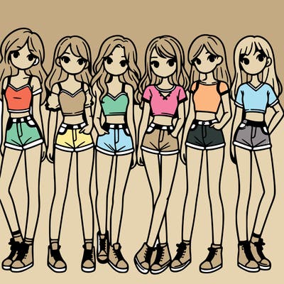 a group of girls wearing crop tops and shorts