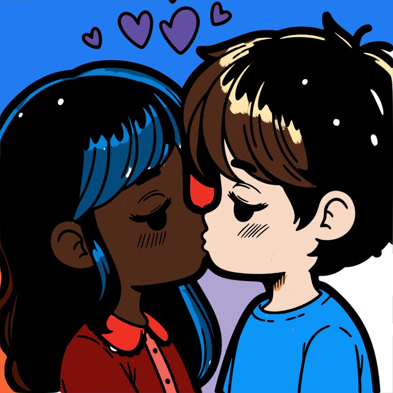 a girl and a boy kissing