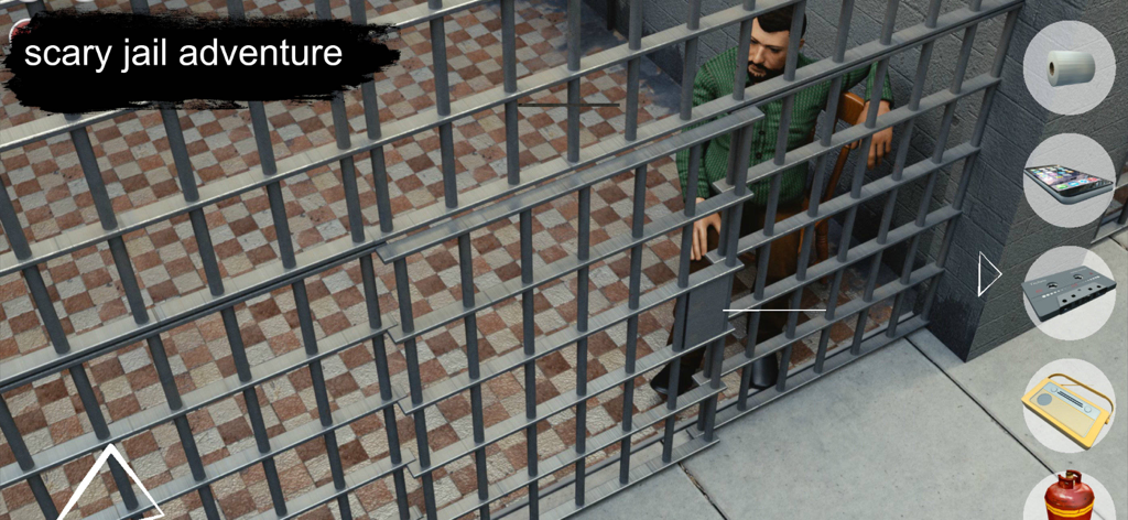 Screenshot del gameplay del gioco d'avventura Evasione dal Carcere con un personaggio dietro le sbarre e oggetti dell'inventario