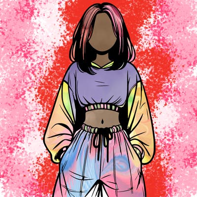 realistic girl faceless with baggy pants and a crop top