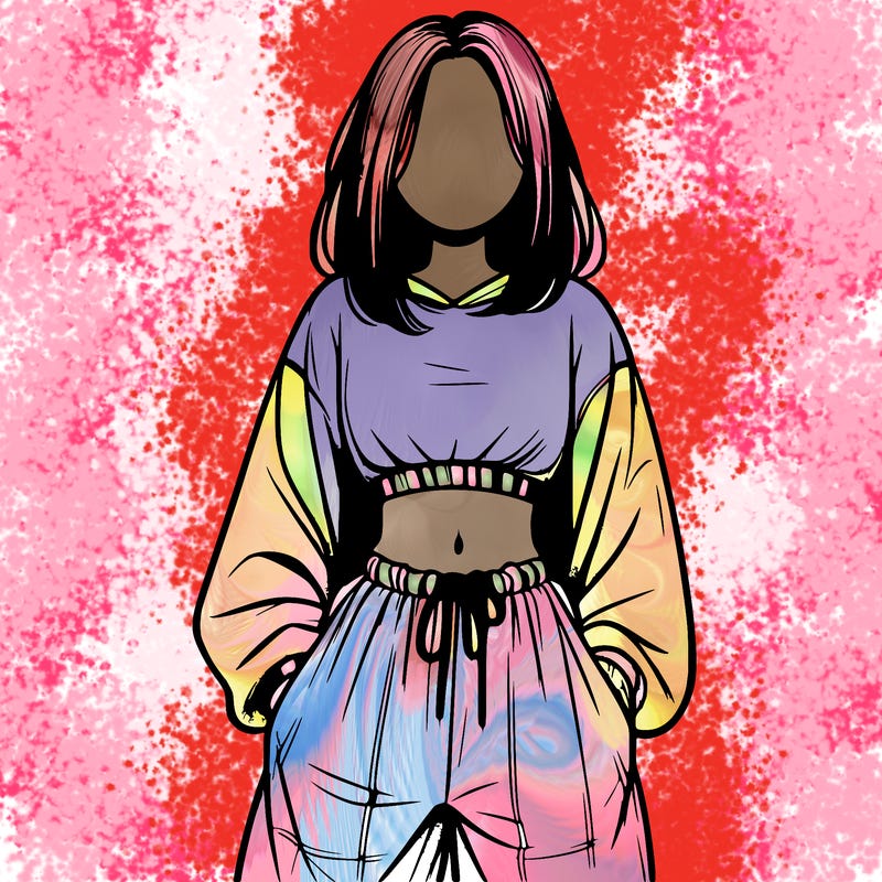 realistic girl faceless with baggy pants and a crop top