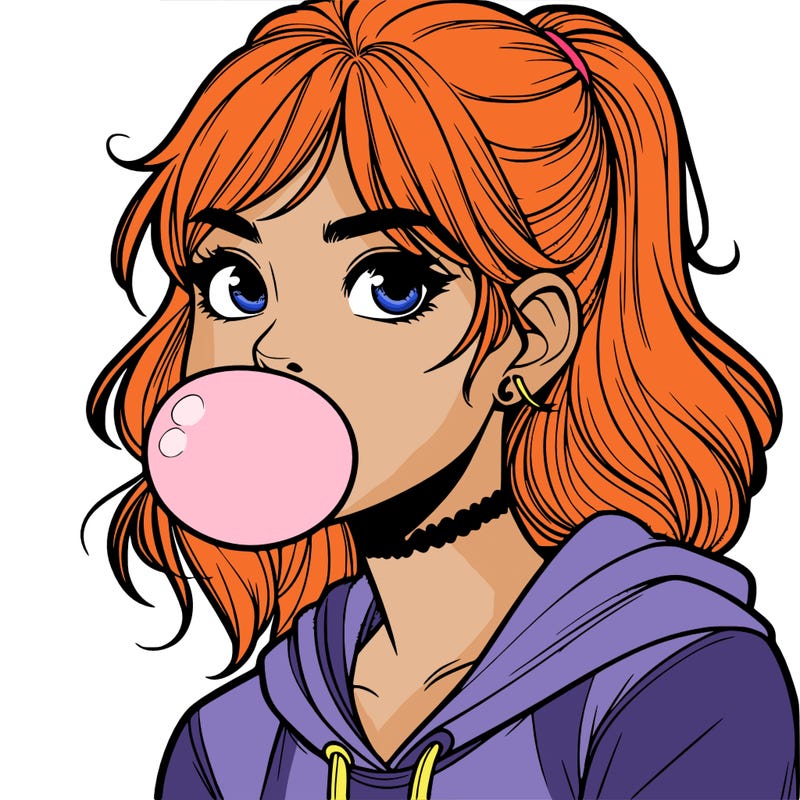 teenage girl blowing bubble gum