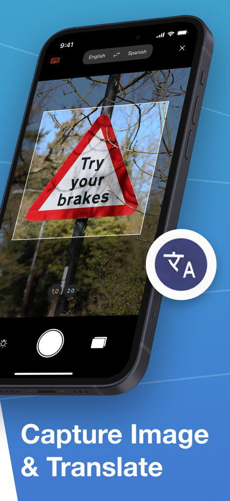 Smartphone usando o Tradutor Instantâneo para capturar e traduzir uma placa de trânsito