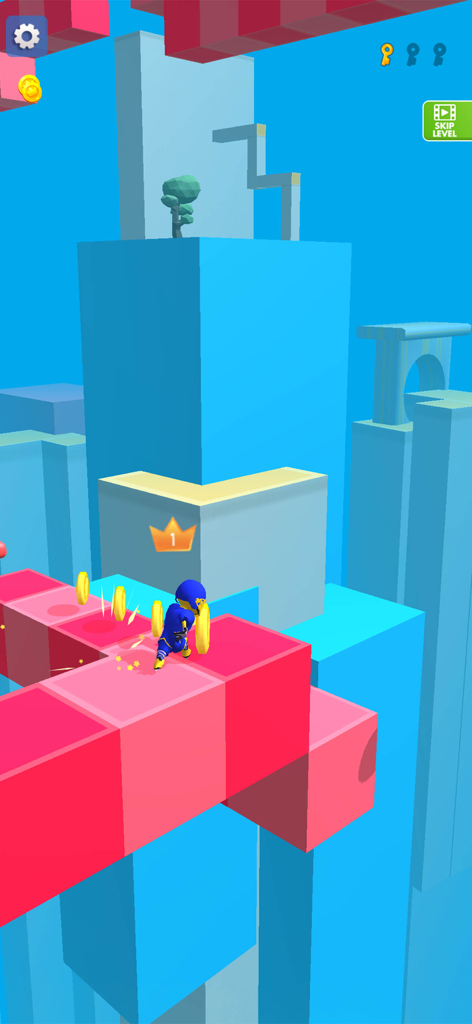 Tap Fast Run - Running Game - A blue runner character collecting gold coins on a pink block path in Tap Fast Run