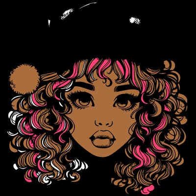 realistic girl with a santa hat curly hair and lips