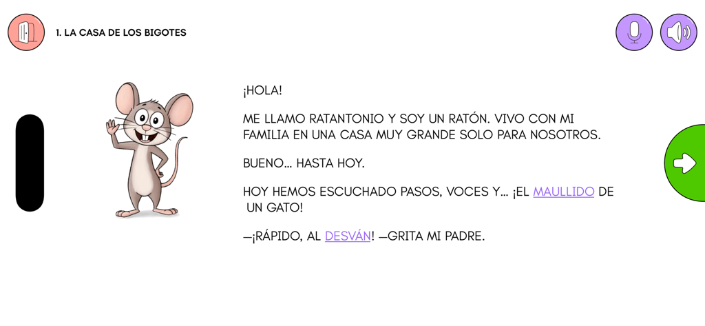 Fiction Express Starter - Interactive story page from Fiction Express Starter featuring a cartoon mouse character