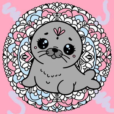 a cute baby seal mandala