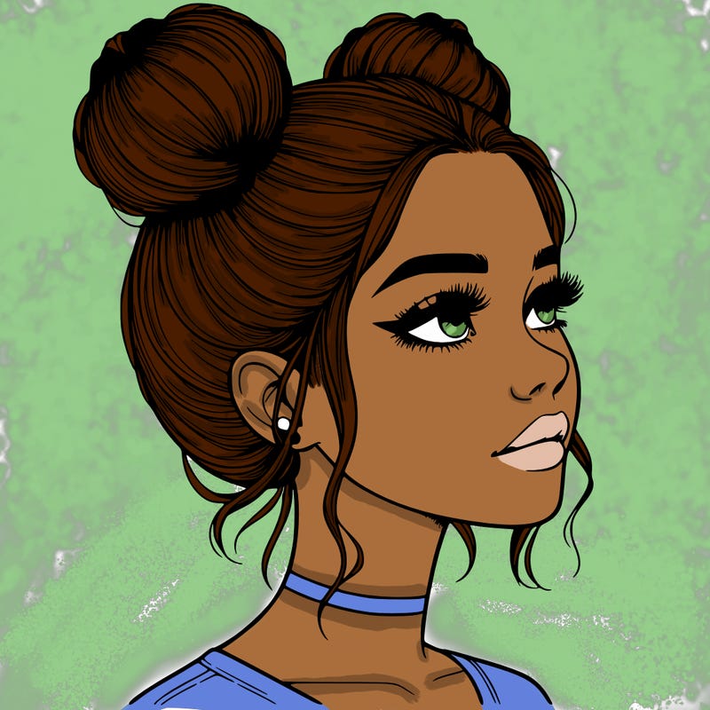 realistic girl with buns on the top of her head