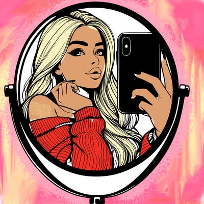 realistic girl taking mirror selfie beautiful