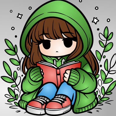 girl in oversized hoodie reading a book