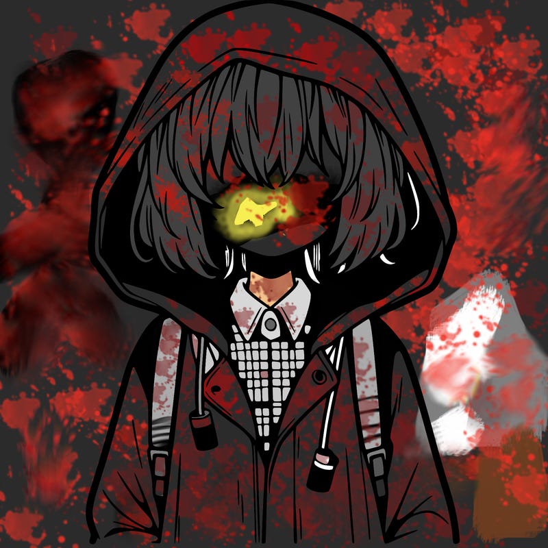 little anime girl in a raincoat her hair is covering her eyes she has a lighter