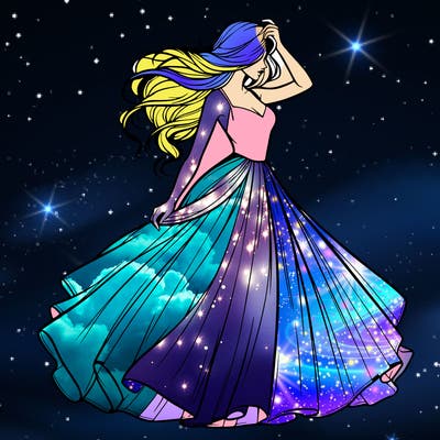 realistic woman with dress flowing in the wind