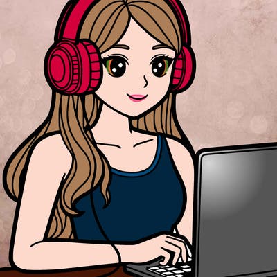 women with computer and headphones