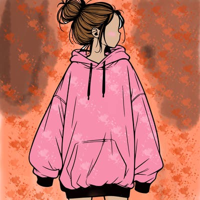realistic girl with a oversized sweatshirt on and a bun