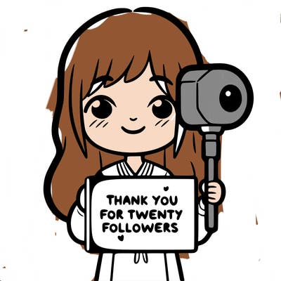 girl.
holding a sign says thank you four twenty followers