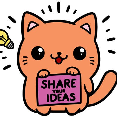 a cute cat saying share your ideas