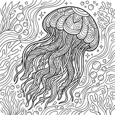 Discover the mysterious beauty of the deep sea with our intricate Pink Meanies Jellyfish coloring page. This captivating design offers hours of creative relaxation, blending detailed marine life with an immersive underwater scene.
