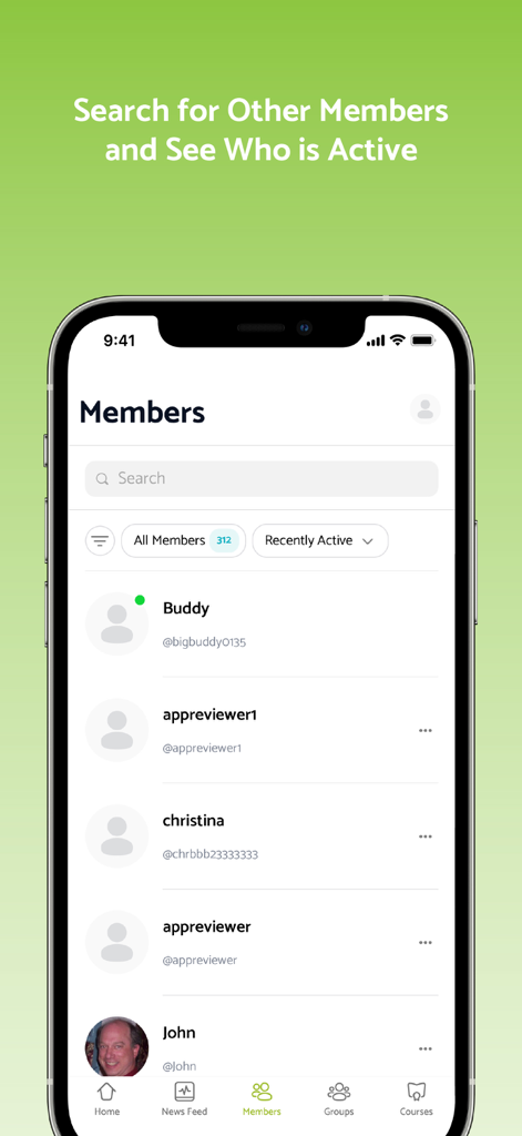 A mobile screen showing the member search directory and list of active real estate investors