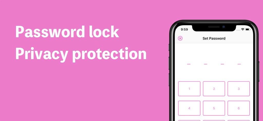 Weight measurement of princess - Pantalla de iPhone que muestra el bloqueo por contraseña y la función de protección de privacidad de la aplicación de seguimiento de peso