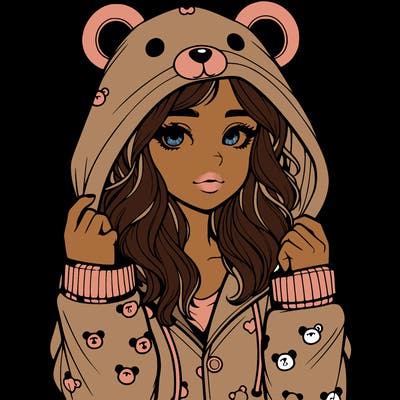 realistic girl in a animal pjs hoodie