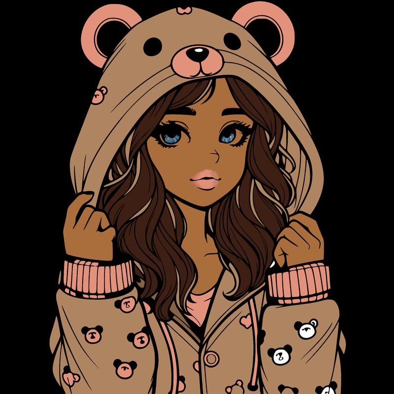 realistic girl in a animal pjs hoodie